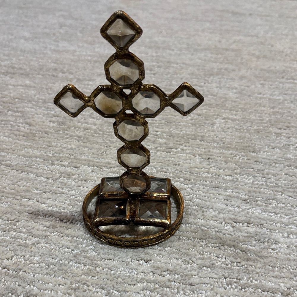 Gold and Clear Gem Cross Decor